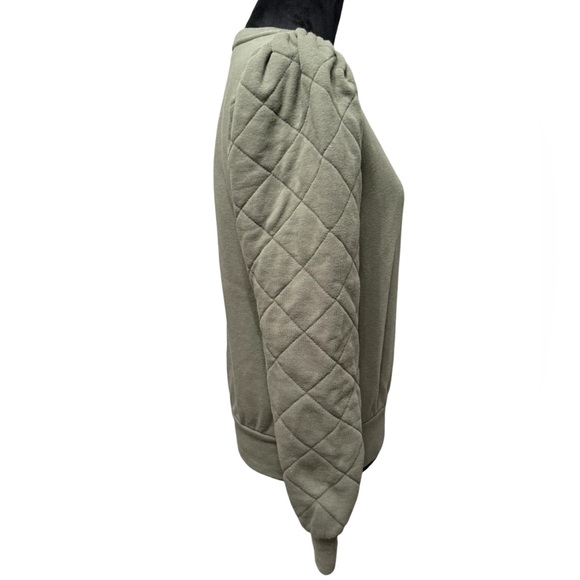 Evereve Size Small Olive Green Kasi Quilted Sleeve Crewneck Sweater Cotton/Poly - Picture 3 of 8